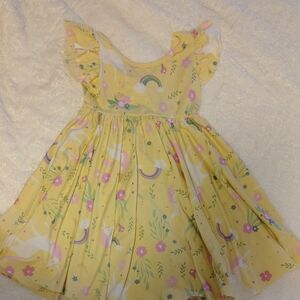 Yellow Unicorn Print Kids Dress Dot Dot Smile
